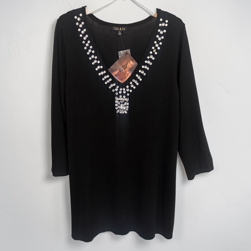 IMAN Global Chic Touch of Cashmere Sweater Tunic Black Size XL item #726-480 NWT